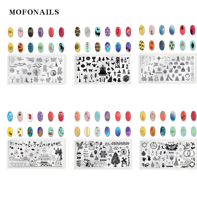 SPH Collection téglalap körömbélyegző stencil 1db Halloween karácsonyi design sablon matricák körömlakkokhoz képsablon eszközök