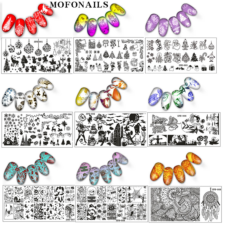 SPH Collection téglalap körömbélyegző stencil 1db Halloween karácsonyi design sablon matricák körömlakkokhoz képsablon eszközök