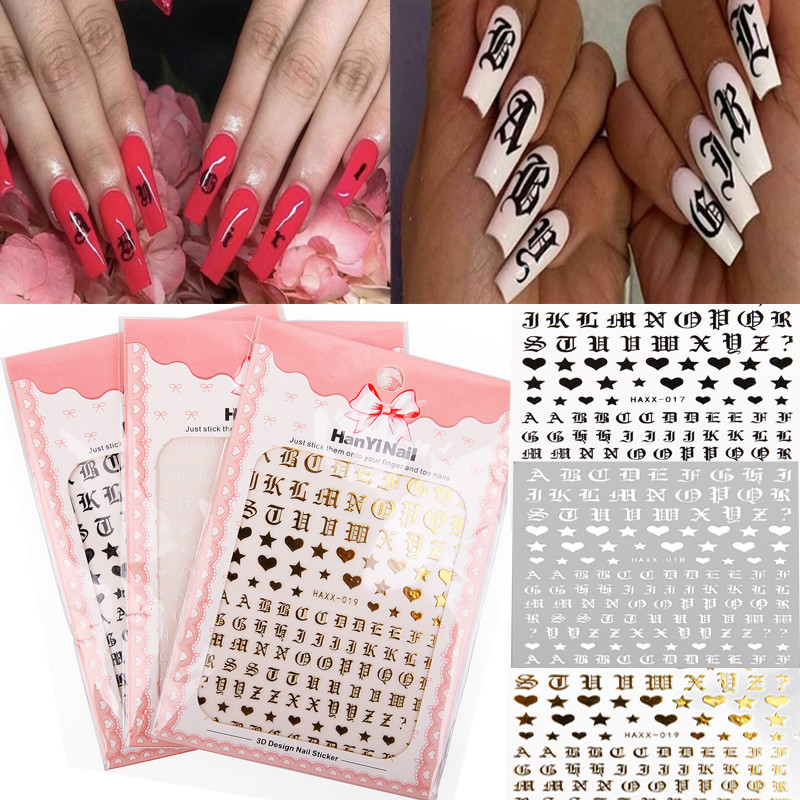 Levél 3D köröm köröm rátét arany betű fekete karakter karakter köröm ragasztó matrica matrica köröm dekoráció barkácsolás