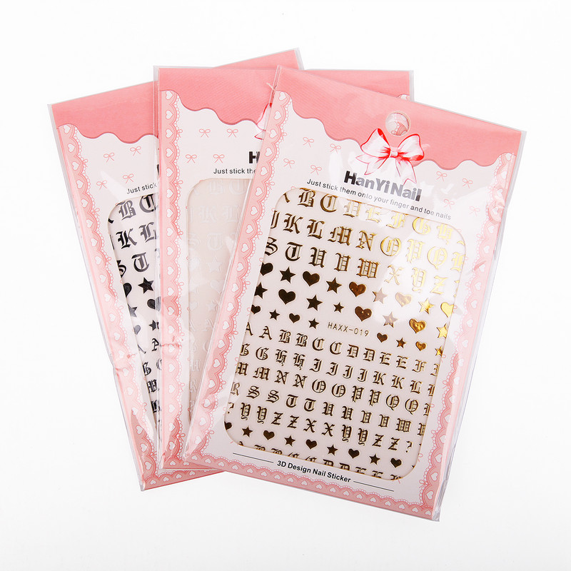 Levél 3D köröm köröm rátét arany betű fekete karakter karakter köröm ragasztó matrica matrica köröm dekoráció barkácsolás