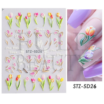 5D körömmatricák virágok levelek öntapadó csúszka akril karácsonyi esküvői design dombornyomott matrica köröm kiegészítők CHSTZ-5D29