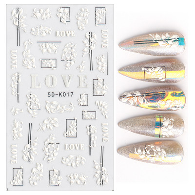 5D körömmatricák virágok levelek öntapadó csúszka akril karácsonyi esküvői design dombornyomott matrica köröm kiegészítők CHSTZ-5D29