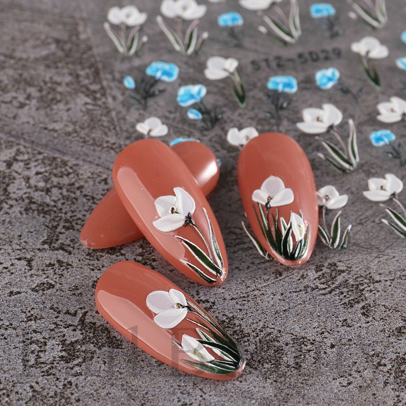 5D körömmatricák virágok levelek öntapadó csúszka akril karácsonyi esküvői design dombornyomott matrica köröm kiegészítők CHSTZ-5D29