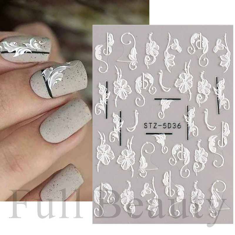 5D körömmatricák virágok levelek öntapadó csúszka akril karácsonyi esküvői design dombornyomott matrica köröm kiegészítők CHSTZ-5D29