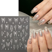 Üreges pillangós matricák körmökhöz Holografikus fényvisszaverő csillagok körömdizájn lézerarany ezüst körömdíszítő csúszkák manikűr LEBTF