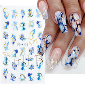 Lenyűgöző márvány vonalú matricák körmökön Királykék Virágzó Füstmatricák Manikűr 5D Dombornyomott Golden Wave Csúsztatók LA5D-K174