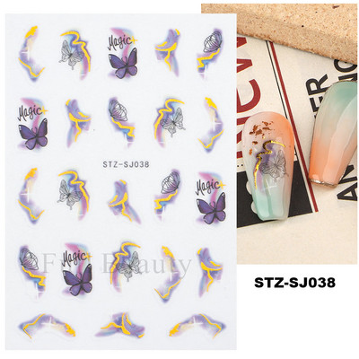 Lenyűgöző márvány vonalú matricák körmökön Királykék Virágzó Füstmatricák Manikűr 5D Dombornyomott Golden Wave Csúsztatók LA5D-K174