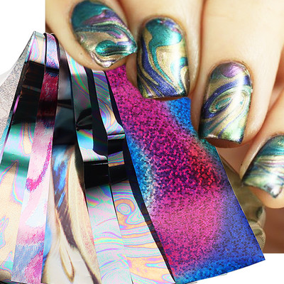 Holografikus króm lézeres körömfólia matricák csillogó fémes hatású körömdíszítő matricák csúszó manikűr dekorációk LEXKH02