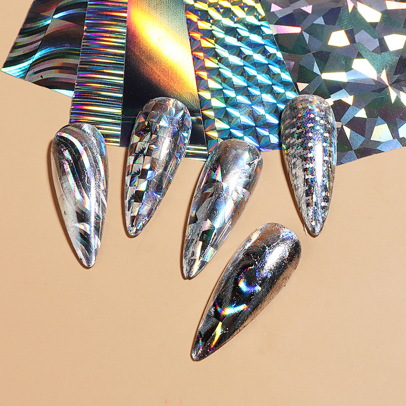 Holografikus króm lézeres körömfólia matricák csillogó fémes hatású körömdíszítő matricák csúszó manikűr dekorációk LEXKH02