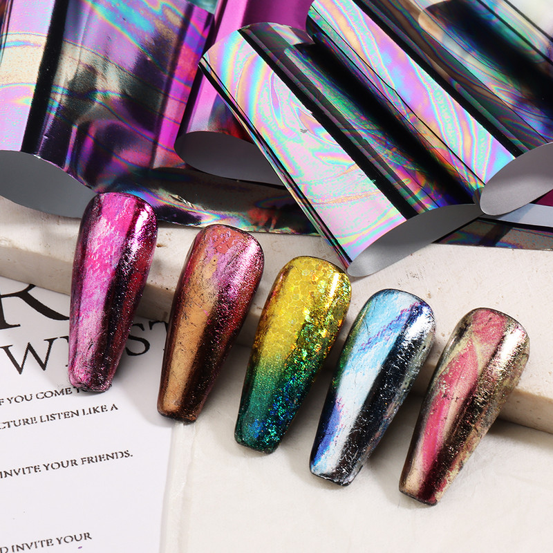 Holografikus króm lézeres körömfólia matricák csillogó fémes hatású körömdíszítő matricák csúszó manikűr dekorációk LEXKH02