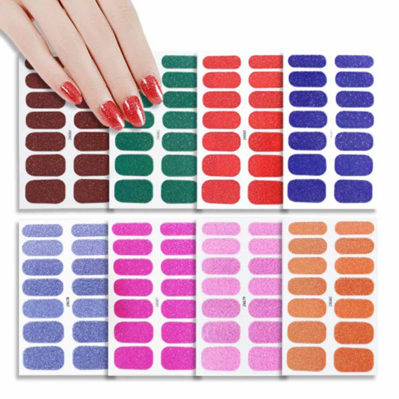 Öntapadó körömmatricák letéphető tömör csillámos teljes fedésű kész körömmatricák dekoráció vízálló körömlakk csík