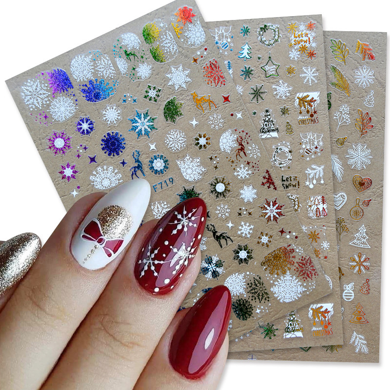 3D karácsonyi körömdísz matricák csillogó arany fehér színes csillogó geometria hópehely téli csúszka körömfóliák