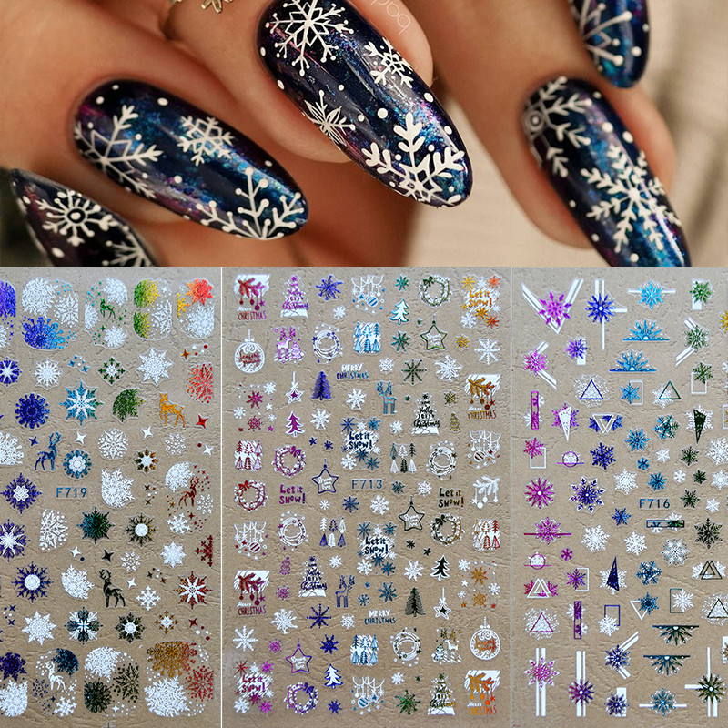 3D karácsonyi körömdísz matricák csillogó arany fehér színes csillogó geometria hópehely téli csúszka körömfóliák