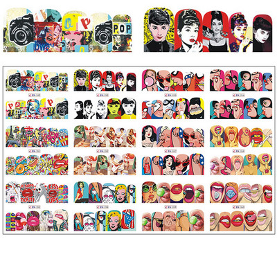 12 minta Vegyes virágos geometriai körömmatricák szett körömdíszítés vízáteresztő matricák csúszdák virág levelek manikűr dekoráció