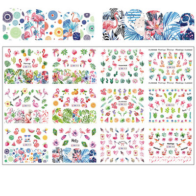 12 minta Vegyes virágos geometriai körömmatricák szett körömdíszítés vízáteresztő matricák csúszdák virág levelek manikűr dekoráció