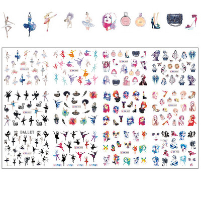 12 minta Vegyes virágos geometriai körömmatricák szett körömdíszítés vízáteresztő matricák csúszdák virág levelek manikűr dekoráció