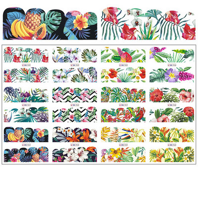 12 minta Vegyes virágos geometriai körömmatricák szett körömdíszítés vízáteresztő matricák csúszdák virág levelek manikűr dekoráció