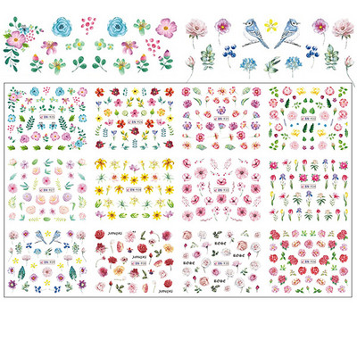 12 minta Vegyes virágos geometriai körömmatricák szett körömdíszítés vízáteresztő matricák csúszdák virág levelek manikűr dekoráció