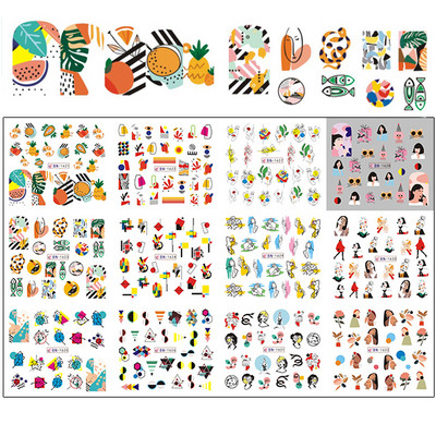 12 minta Vegyes virágos geometriai körömmatricák szett körömdíszítés vízáteresztő matricák csúszdák virág levelek manikűr dekoráció