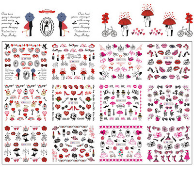 12 minta Vegyes virágos geometriai körömmatricák szett körömdíszítés vízáteresztő matricák csúszdák virág levelek manikűr dekoráció