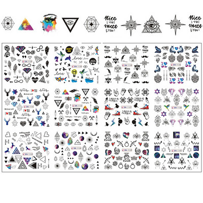 12 minta Vegyes virágos geometriai körömmatricák szett körömdíszítés vízáteresztő matricák csúszdák virág levelek manikűr dekoráció