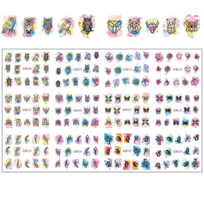 12 minta Vegyes virágos geometriai körömmatricák szett körömdíszítés vízáteresztő matricák csúszdák virág levelek manikűr dekoráció