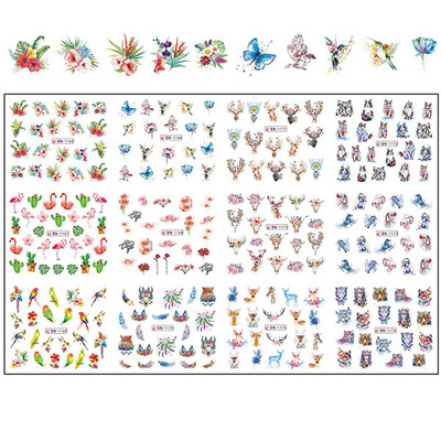 12 minta Vegyes virágos geometriai körömmatricák szett körömdíszítés vízáteresztő matricák csúszdák virág levelek manikűr dekoráció