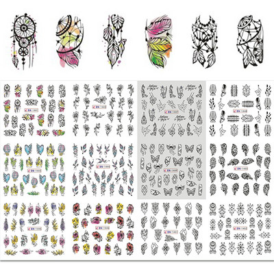 12 minta Vegyes virágos geometriai körömmatricák szett körömdíszítés vízáteresztő matricák csúszdák virág levelek manikűr dekoráció