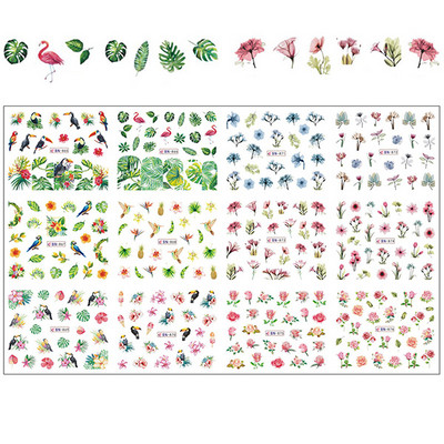 12 minta Vegyes virágos geometriai körömmatricák szett körömdíszítés vízáteresztő matricák csúszdák virág levelek manikűr dekoráció