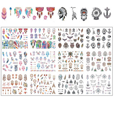 12 minta Vegyes virágos geometriai körömmatricák szett körömdíszítés vízáteresztő matricák csúszdák virág levelek manikűr dekoráció