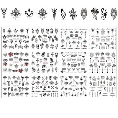 12 minta Vegyes virágos geometriai körömmatricák szett körömdíszítés vízáteresztő matricák csúszdák virág levelek manikűr dekoráció
