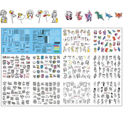 12 minta Vegyes virágos geometriai körömmatricák szett körömdíszítés vízáteresztő matricák csúszdák virág levelek manikűr dekoráció