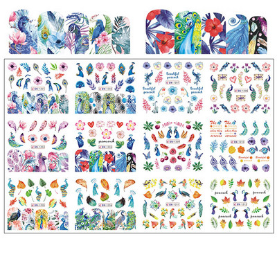 12 minta Vegyes virágos geometriai körömmatricák szett körömdíszítés vízáteresztő matricák csúszdák virág levelek manikűr dekoráció