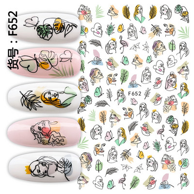 12 minta Vegyes virágos geometriai körömmatricák szett körömdíszítés vízáteresztő matricák csúszdák virág levelek manikűr dekoráció