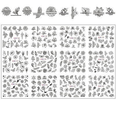 12 minta Vegyes virágos geometriai körömmatricák szett körömdíszítés vízáteresztő matricák csúszdák virág levelek manikűr dekoráció
