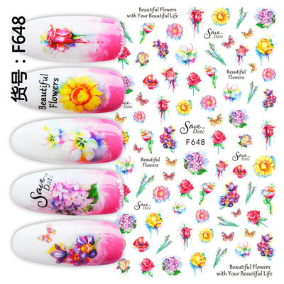 12 minta Vegyes virágos geometriai körömmatricák szett körömdíszítés vízáteresztő matricák csúszdák virág levelek manikűr dekoráció