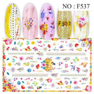 12 minta Vegyes virágos geometriai körömmatricák szett körömdíszítés vízáteresztő matricák csúszdák virág levelek manikűr dekoráció