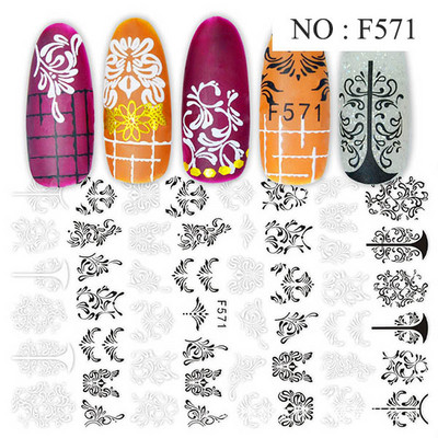 12 minta Vegyes virágos geometriai körömmatricák szett körömdíszítés vízáteresztő matricák csúszdák virág levelek manikűr dekoráció