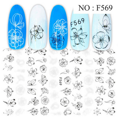 12 minta Vegyes virágos geometriai körömmatricák szett körömdíszítés vízáteresztő matricák csúszdák virág levelek manikűr dekoráció