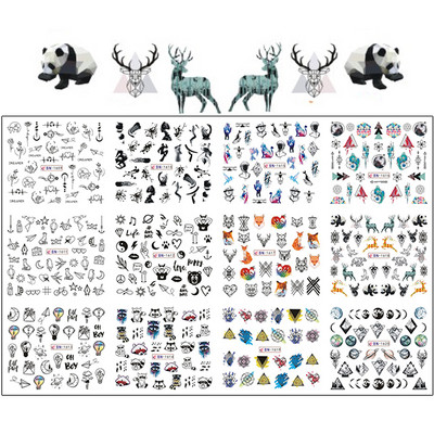 12 minta Vegyes virágos geometriai körömmatricák szett körömdíszítés vízáteresztő matricák csúszdák virág levelek manikűr dekoráció