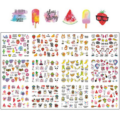 12 minta Vegyes virágos geometriai körömmatricák szett körömdíszítés vízáteresztő matricák csúszdák virág levelek manikűr dekoráció