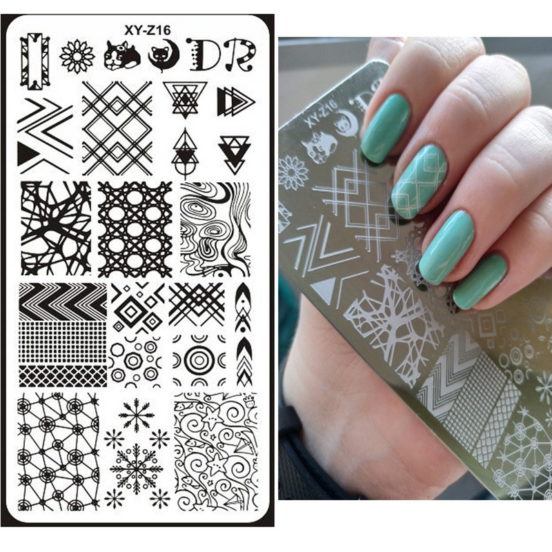 1db Geometric Line Nail Art képbélyegző bélyegző 6*12cm rozsdamentes acél sablonlemez barkácsolás körömnyomat körömlakk bélyegző lemez-5
