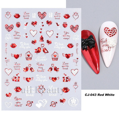 3D piros szív köröm matricák rózsa virág szexi ajkak csúszkák szerető levél lézer köröm fólia matricák Valentin manikűr dekoráció LACJ-038