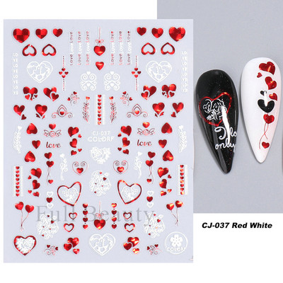 3D piros szív köröm matricák rózsa virág szexi ajkak csúszkák szerető levél lézer köröm fólia matricák Valentin manikűr dekoráció LACJ-038