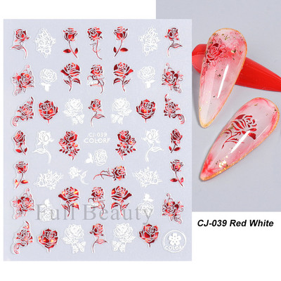 3D piros szív köröm matricák rózsa virág szexi ajkak csúszkák szerető levél lézer köröm fólia matricák Valentin manikűr dekoráció LACJ-038