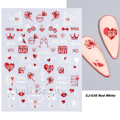 3D piros szív köröm matricák rózsa virág szexi ajkak csúszkák szerető levél lézer köröm fólia matricák Valentin manikűr dekoráció LACJ-038