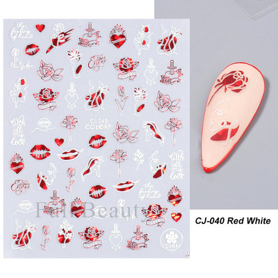 3D piros szív köröm matricák rózsa virág szexi ajkak csúszkák szerető levél lézer köröm fólia matricák Valentin manikűr dekoráció LACJ-038