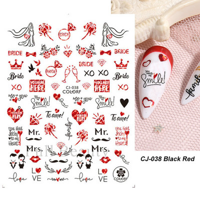 3D piros szív köröm matricák rózsa virág szexi ajkak csúszkák szerető levél lézer köröm fólia matricák Valentin manikűr dekoráció LACJ-038