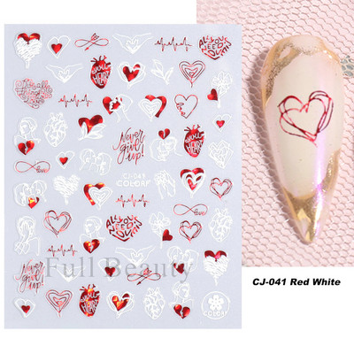 3D piros szív köröm matricák rózsa virág szexi ajkak csúszkák szerető levél lézer köröm fólia matricák Valentin manikűr dekoráció LACJ-038