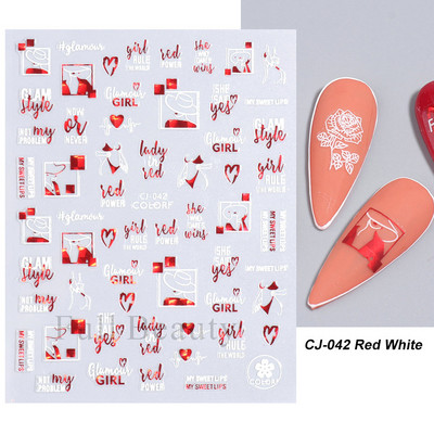 3D piros szív köröm matricák rózsa virág szexi ajkak csúszkák szerető levél lézer köröm fólia matricák Valentin manikűr dekoráció LACJ-038